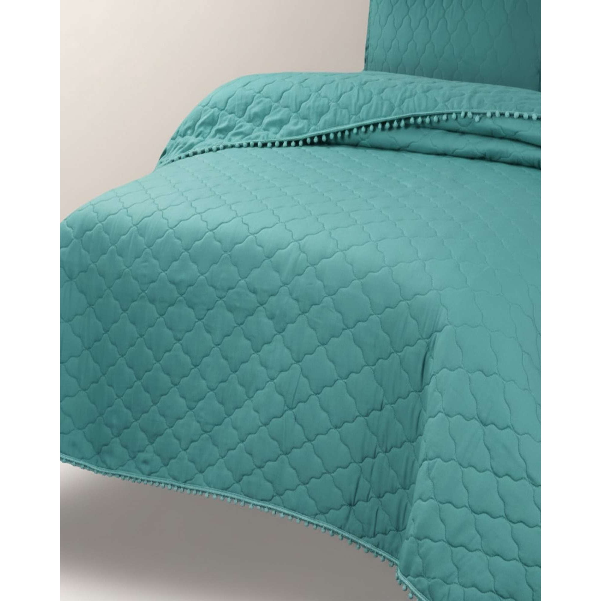 Imac Hogar - Quilt Premium Blanco Boho-chic Con Pompones 2 Plazas