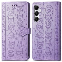 Funda Cartera Foxdock Para Samsung Galaxy A35 5G , Flip Pu Con Relieve De Gatos Y Perros, Tarjetero Y Soporte