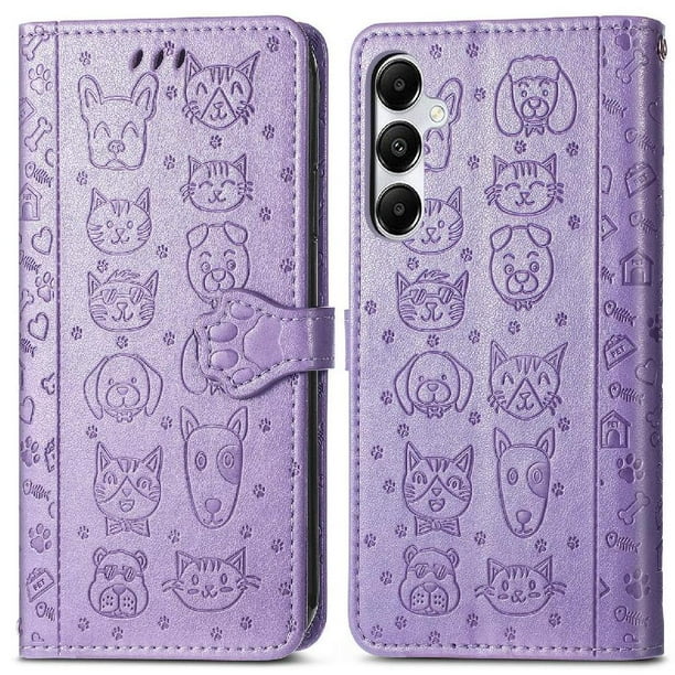 Funda Cartera FOXDOCK para Samsung Galaxy A35 5G , Flip PU con Relieve de Gatos y Perros, Tarjetero y Soporte