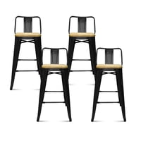 Klik Muebles - Pack De 4 Taburetes Tolix Con Asiento De Madera Clara - Negros