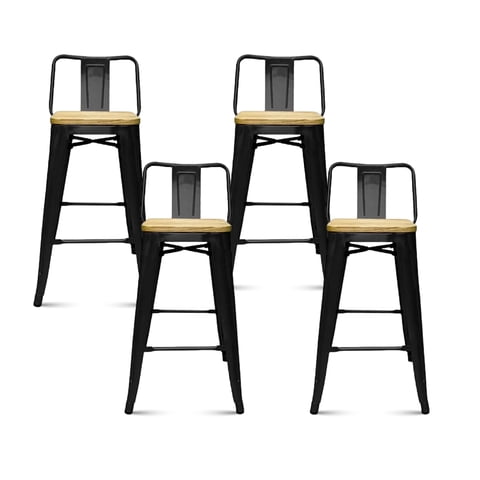 Klik Muebles - Pack De 4 Taburetes Tolix Con Asiento De Madera Clara - Negros