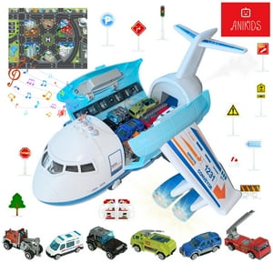 Avion Transportador Con 6 Auto Luz Sonido Vapor Juguete Niño Anikids Azul