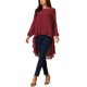 thumbnail image 2 of INSPIRE CHIC Blusas asimétricas de gasa casuales elegantes para mujer con mangas largas de linterna y cuello redondo XL Rojo oscuro, 2 of 5