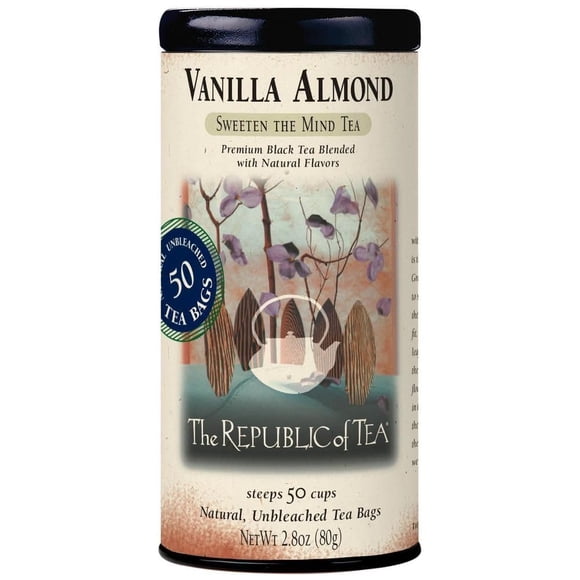 50 bolsitas de té Tea The Republic of Tea, vainilla y almendra, color negro
