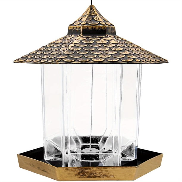 1pc Twinkle Star Wild Bird Feeder Hanging For Garden Yard Outside Decoration, Hexagon Shaped With Roof