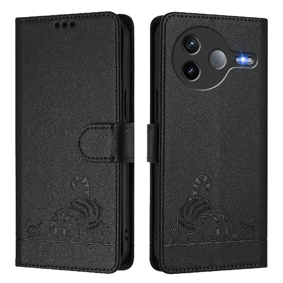 Funda Tipo Cartera Foxdock Para Xiaomi Poco F7 Pro 5G Con Soporte, Ranuras, Rfid, Diseño De Gato