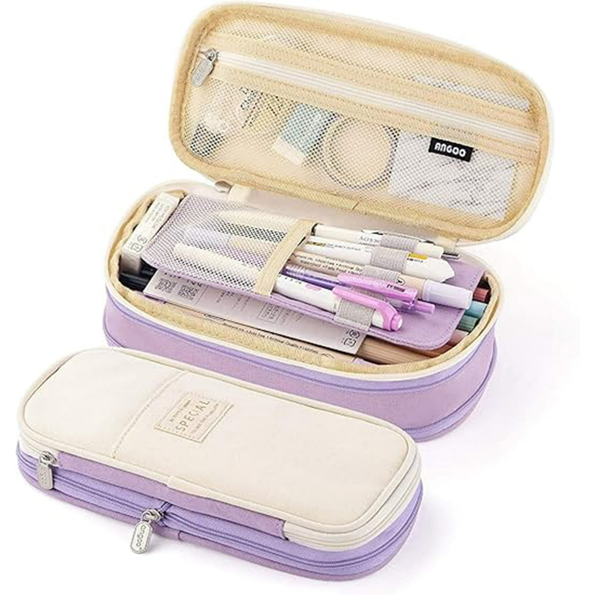 Veatool - Estuche Para Lápices De Gran Capacidad, Lapicera Expandible Con 4 Compartimientos, Lapiceras Organizadoras De Lona Organizador De Papelería Para Escolar Oficina Trabajo (morado)