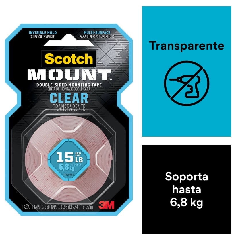 Cinta Montaje Transparente 25,4mm X 1,52mts 1 Un Scotch