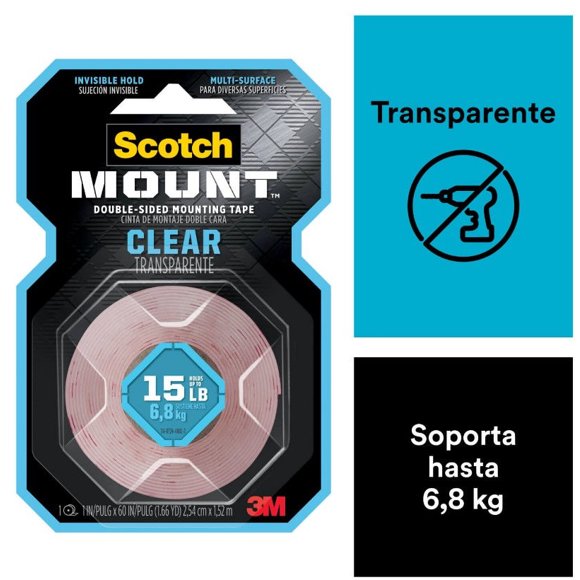 Cinta Montaje Transparente 25,4mm x 1,52mts, 1 Un