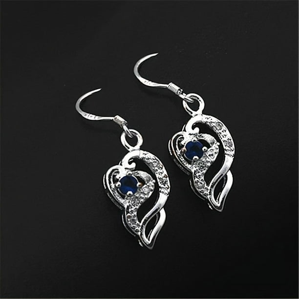 925 Silvery Plated Love Heart Shaped Faux Sapphire Drop Earrings Wedding Party Jewelry Christmas Gift