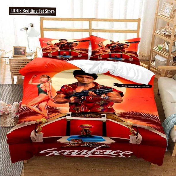 x2558 Bed SheetsTony Montana Scarfaces Bedding Set Boys Girls Twin Size Duvet Cover Pillowcase Bed Boys Adult Home Textileextile 3-Piece Bedding Set (1 Duvet Cover + 2 Pillow Shams) nj2558