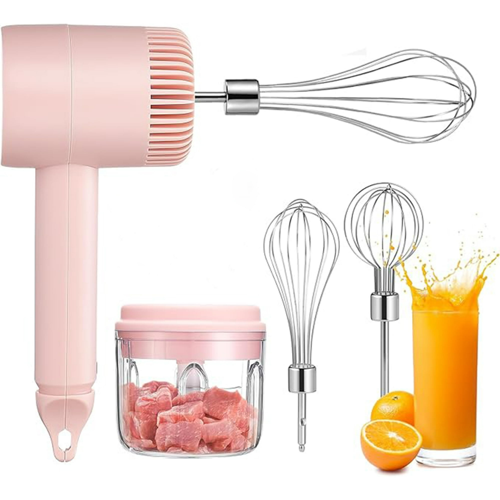 Veatool - Batidora De Mano De Inmersión 2 En 1, 3 Velocidades Y Modo Turbo, Con Picadora De 250ml, Batidor, Batidoras, 2 Cuchillas En Espiralizador, Sin Bpa, Rosa