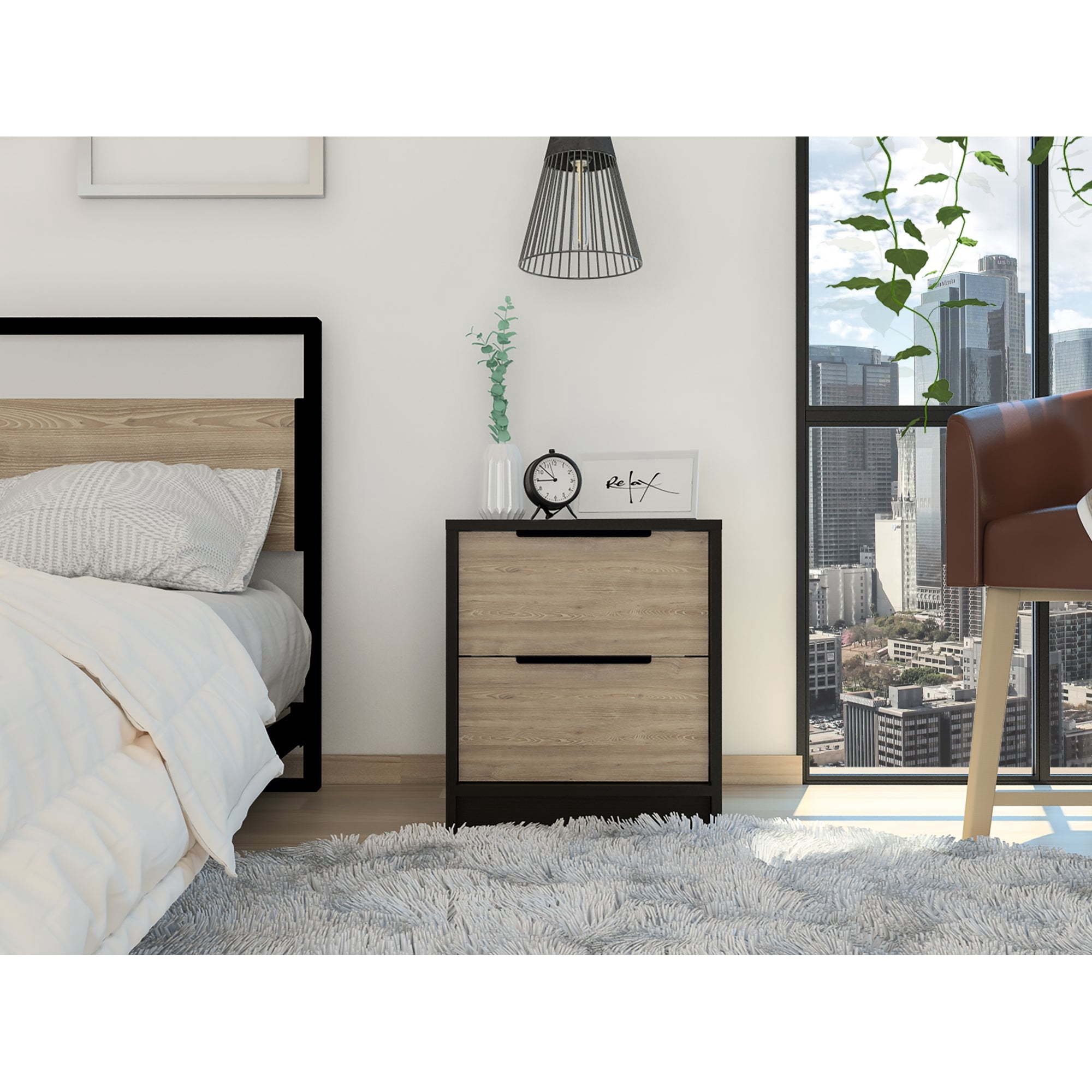 Tuhome - Velador Kaia 2 Cajones Wengue Y Miel 48x41x36 Cm