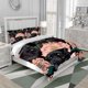 thumbnail image 1 of 3pcs Black Pugs & Blooming Flowers Warm Artistic Illustration Theme Pattern Bedding Set Duvet Cover and Pillowcases, 1 of 5