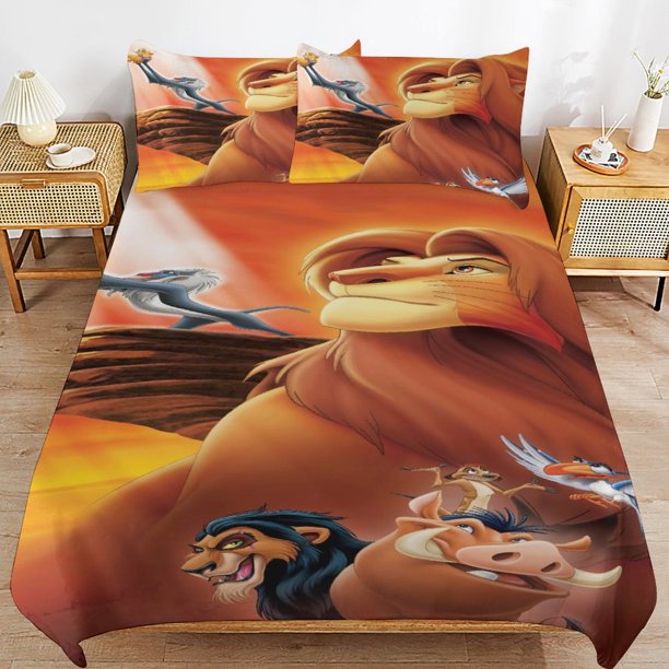 The Lion King Cartoon Bedding Sets Ultra Soft Skin-Friendly Duvet Cover 3 Piece, Cute Comforter Cover Bed Set for Boys Girls Kids