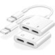 thumbnail image 1 of [Certificado Apple MFi] Paquete de 2 adaptadores Lightning a 2 Lightning para iPhone, adaptador dual Lightning AUX + cargador, cable divisor compatible con iPhone 12/11/SE/X/XR/XS/8/7/6, compatible co, 1 of 7