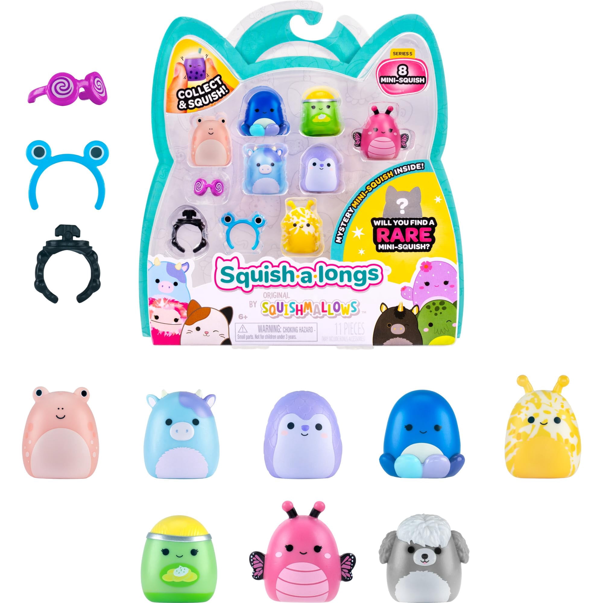 Mini-squish Squish-a-longs, Paquete De 8 Unidades (wave 5, Estilo 1) Con Accesorios