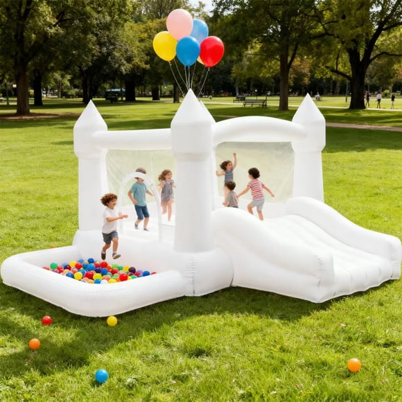 Brincolín inflable GoGoBounce blanco con resbaladilla y alberca