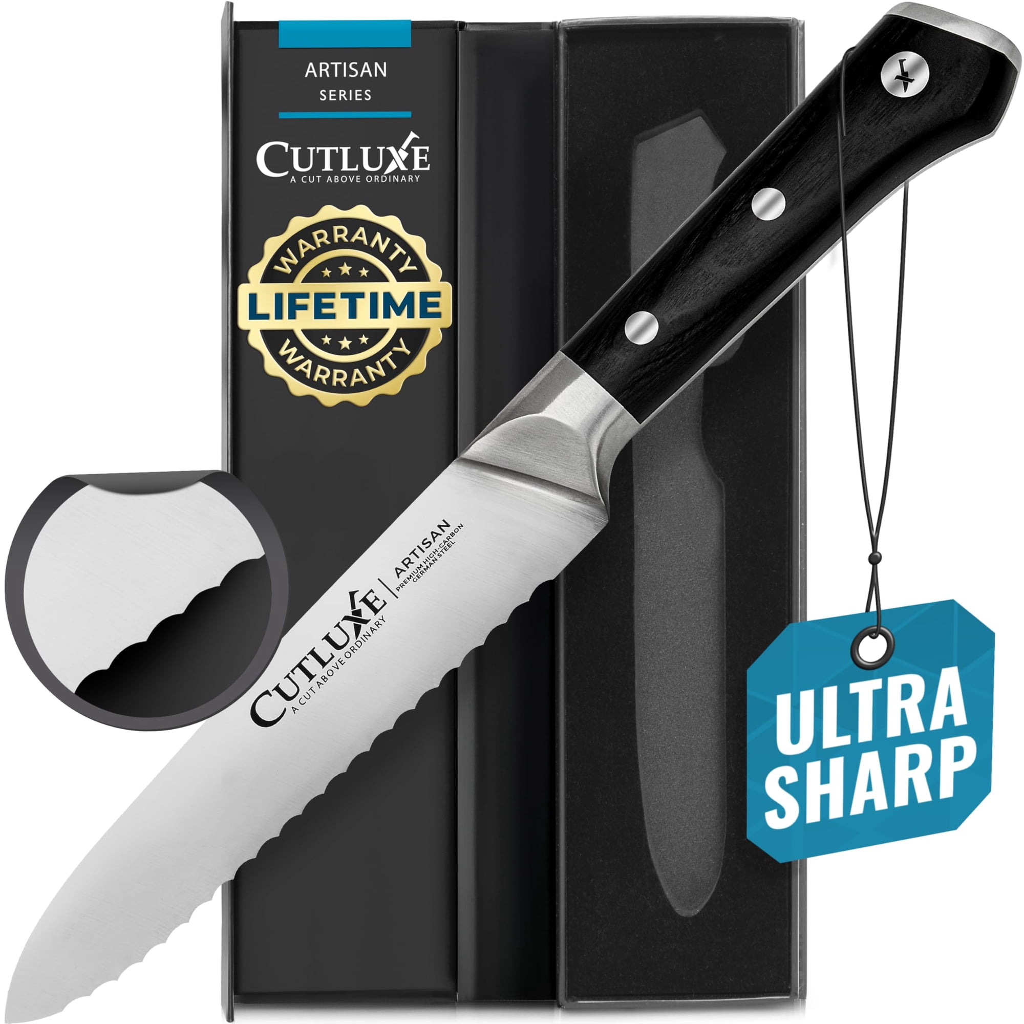 Cuchillo Utilitario Dentado Cutluxe De 5" De Acero Alemán De Alto Carbono