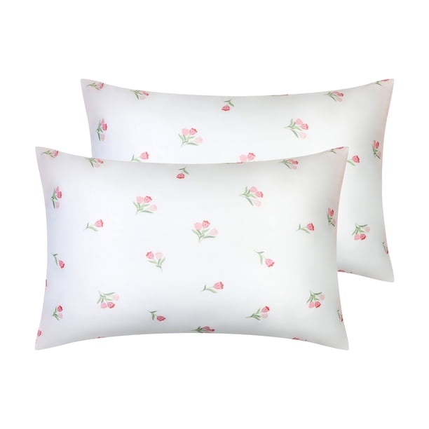 REGALWOVEN 2 Paquete de Fundas de Almohada para Cabello y Piel, Fundas de Almohada Florales Suaves con Cierre de Sobre Rosa Reina