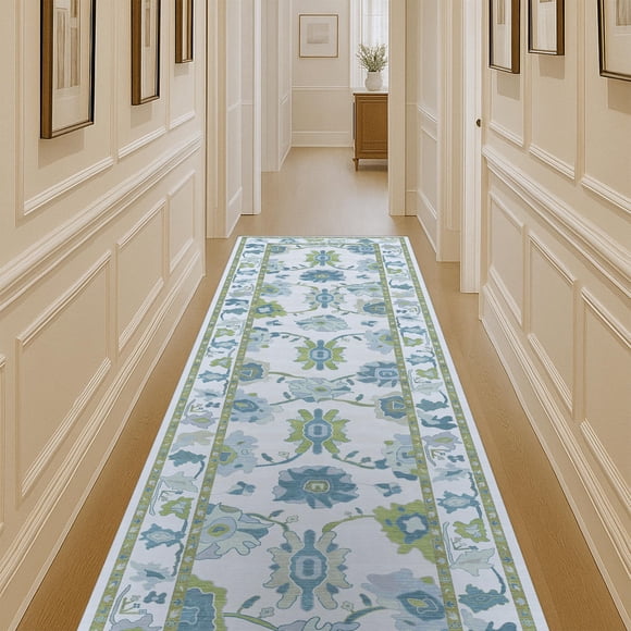 Alfombra Fame Living 76 cm x 198 cm Verde Floral Pastel