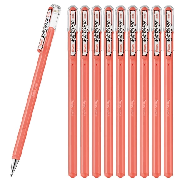 Bolígrafo de Color Pentel K110-VP2, Mate Hop, Coral Rosa, Paquete de 10
