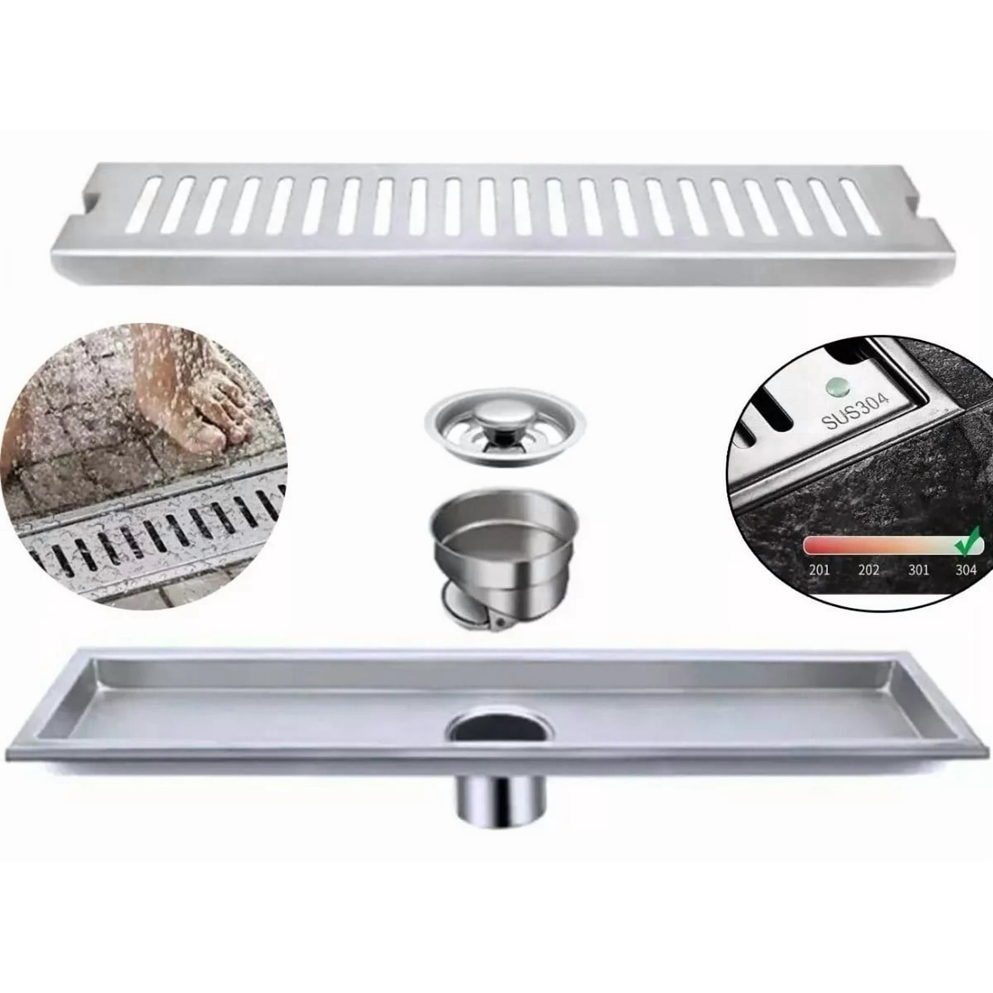 Genérica - 10*40cm Drenaje Piso Ducha Cubierta Eliminación Acero Inoxid 304