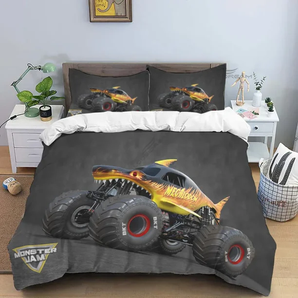 v2029 Bed Sheets Super Monster Truck Monster Jam Comforter Bedding Set,Duvet Cover Bed Set Quilt Cover Pillowcase,King Queen Size Bedding Set 3-Piece Bedding Set (1 Duvet Cover + 2 Pillow Shams) Bed S