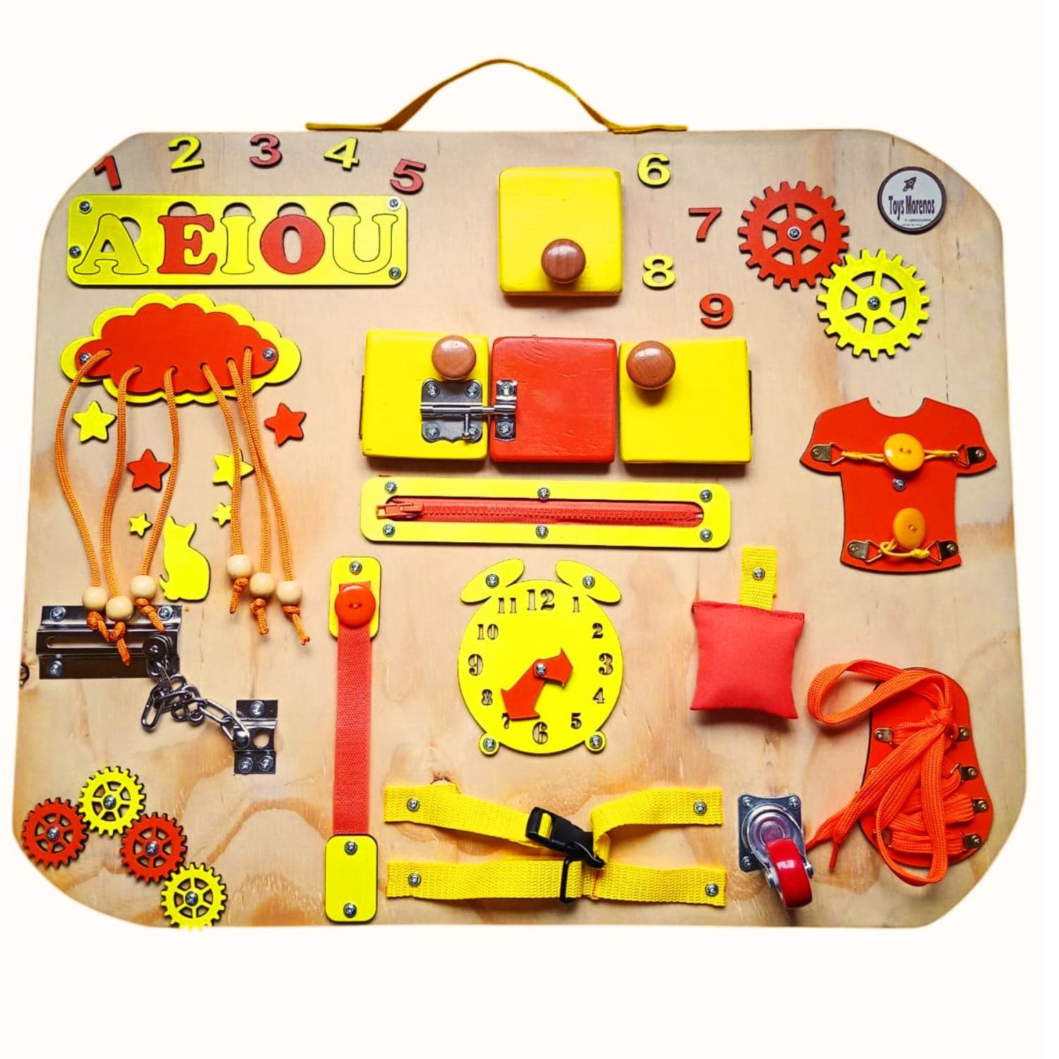 Genérico - Panel Sensorial Xl Montessori 18 Actividades Naranjo