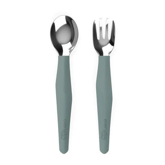 Everyday Baby - Pack De 2 Cubiertos Metálicos Verde Oscuro