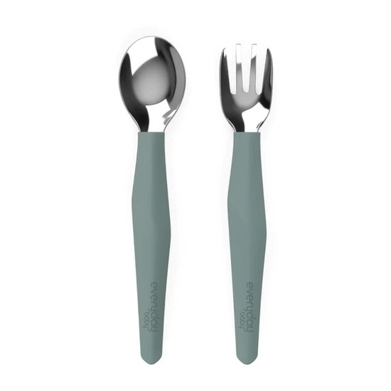Everyday Baby - Pack De 2 Cubiertos Metálicos Verde Oscuro