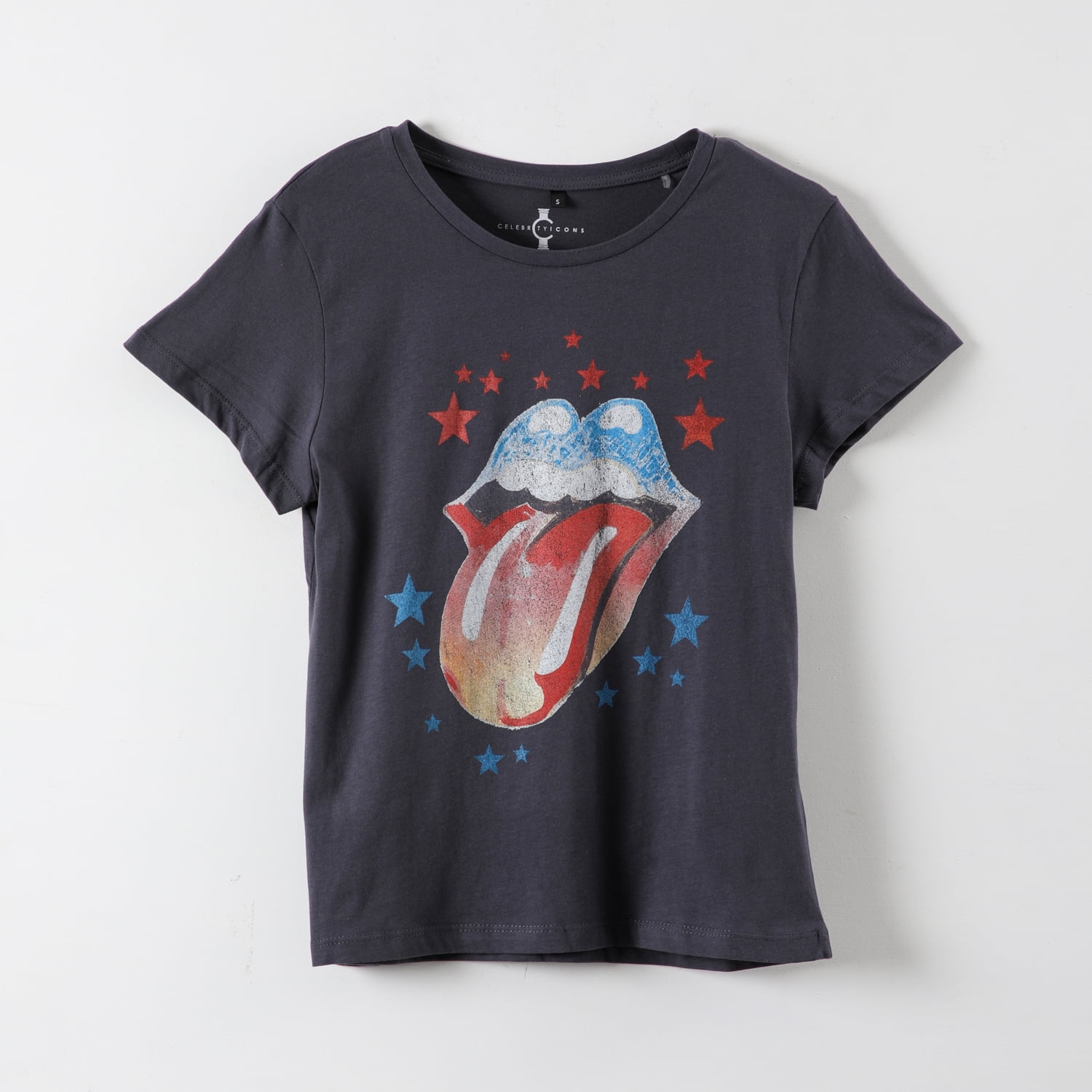 Polera Manga Corta Mujer Lengua Negro The Rolling Stones