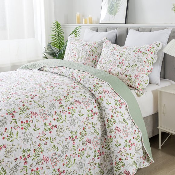 Juego de edredón Queen HoneiLife, 230 x 244 cm, diseño floral, 3 unidades