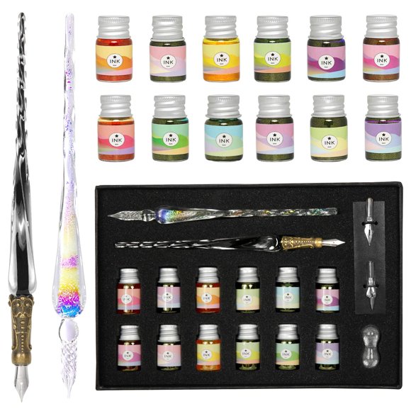 Set de caligrafía con bolígrafo de tinta sumergida ESSSHOP con 12 tintas, 17 unidades
