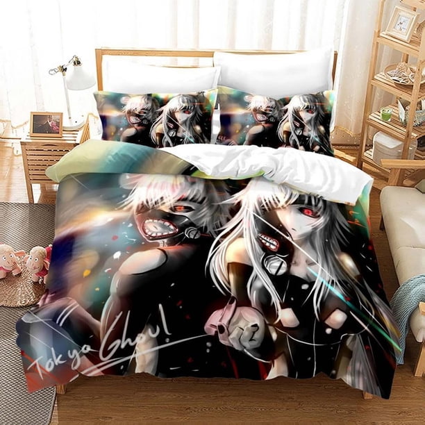 Tokyo Ghoul Anime Horror Quilt Duvet Cover Set Soft Bedclothes Doona Cover3-Piece Bedding Set