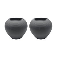 Fliperex - Set 2 Maceteros Plastico Redondo Ovalado Moderno Textura L Gris