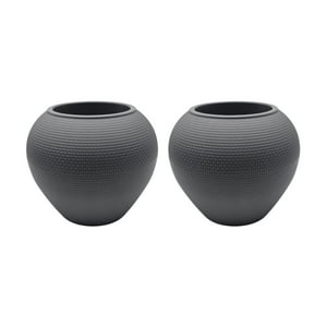 Fliperex - Set 2 Maceteros Plastico Redondo Ovalado Moderno Textura L Gris