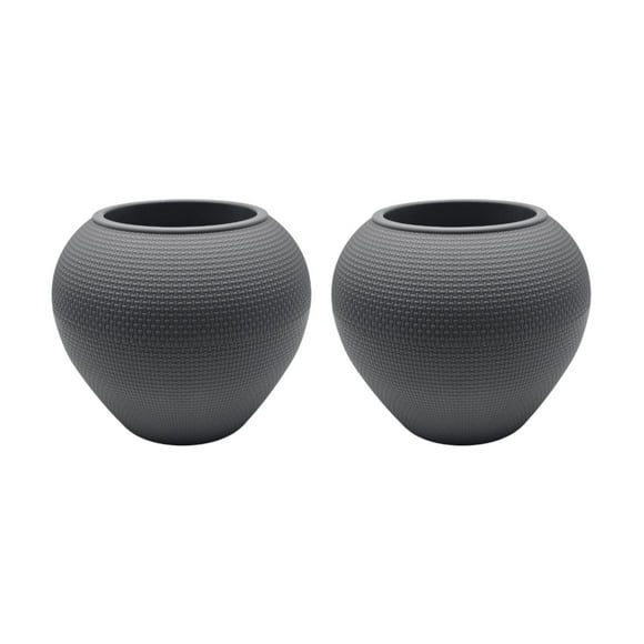 Set 2 Maceteros Plastico Redondo Ovalado Moderno Textura L gris