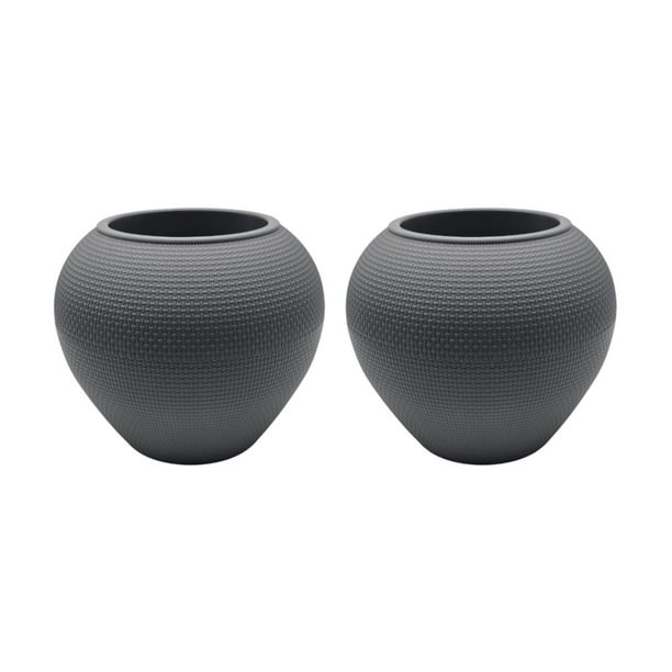 Set 2 Maceteros Plastico Redondo Ovalado Moderno Textura S gris