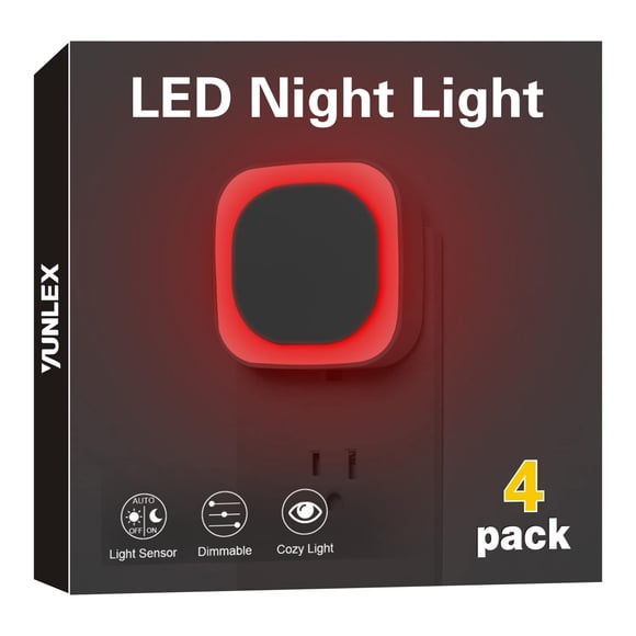 Luz nocturna LED YUNLEX, regulable, roja, enchufable, paquete de 4