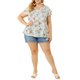thumbnail image 2 of Agnes Orinda Blusas de Mujer Tallas Grandes Retro Floral Cuello en V con Capas de Manga Corta 4X Azul Claro, 2 of 7