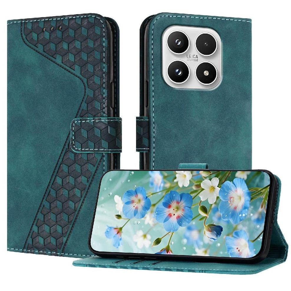 Foxdock - Funda Tipo Cartera Para Xiaomi 17 Con Tarjetero, Bolsillo Para Billetes, Soporte, Cierre Magnético Y Correa Para La Muñeca, Funda Tipo Folio Con Textura Geométrica Verde