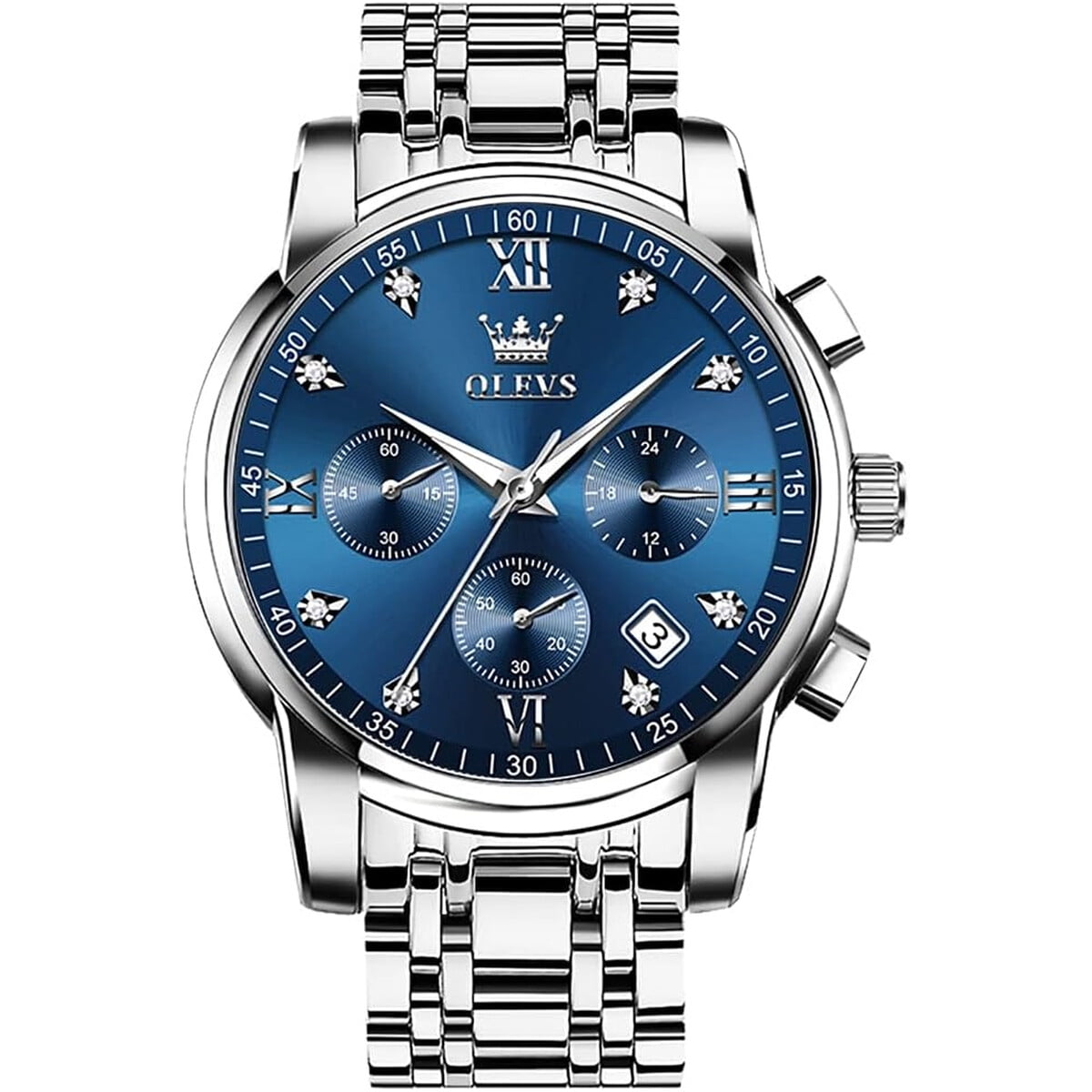 Reloj Cronógrafo Hombre Olevs Acero Azul Oro 41 Mm