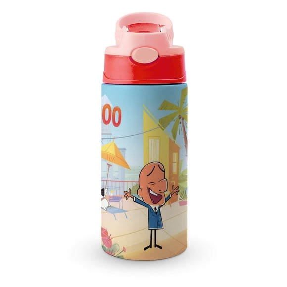 Don MagooBotella de Agua con Tapa Pop Top de Un Toque, Acero Inoxidable, a Prueba de Fugas, para Deportes, Botella Infantil rosa 12 oz