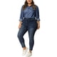 thumbnail image 2 of Camisa de mezclilla de manga larga con botones y bolsillo para mujer de talla grande Agnes Orinda 3X Azul, 2 of 8