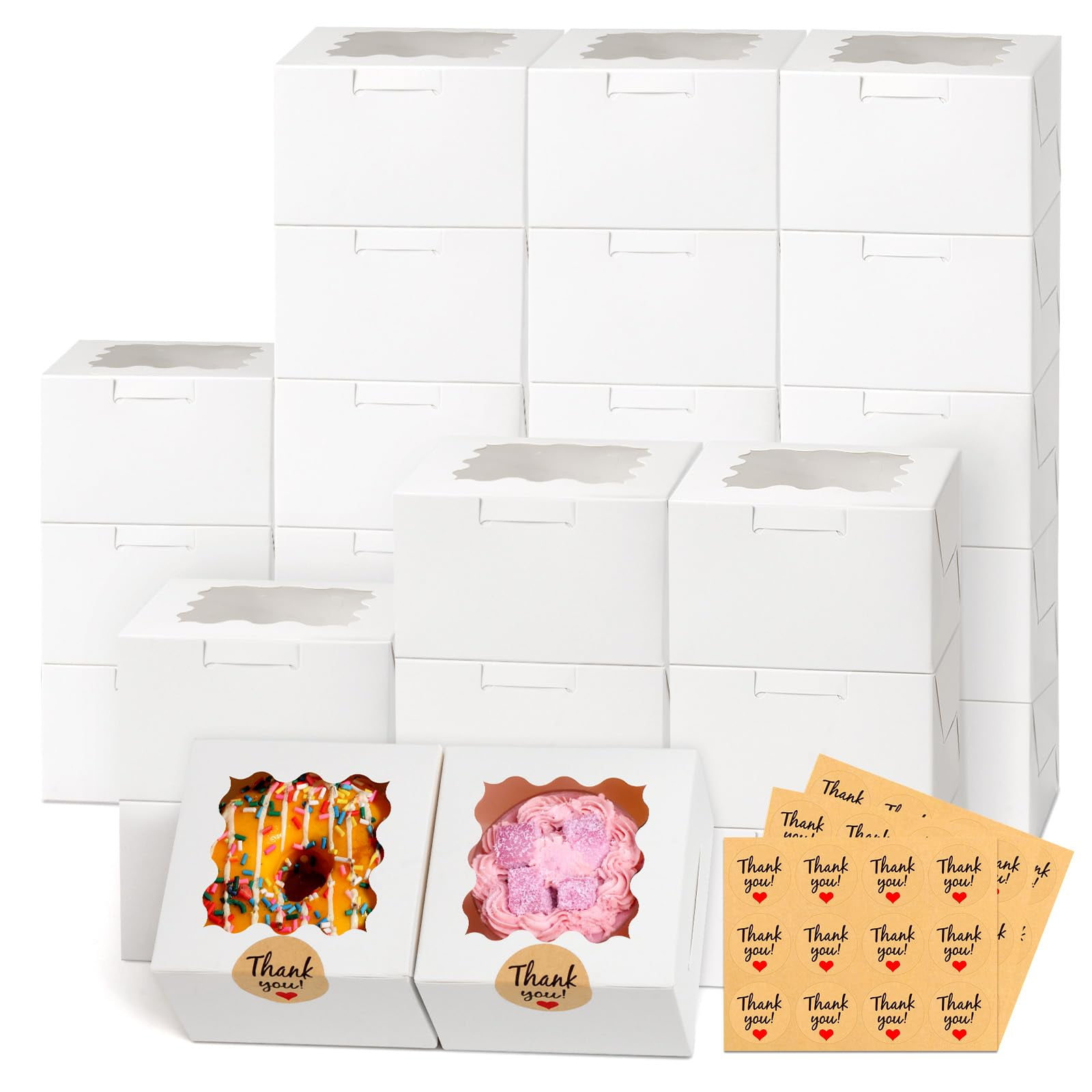 Cajas Para Galletas Zyfotzun Blancas Con Ventana, 26 Unidades Y Pegatinas