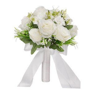 Magideal - Ramo De Novia De Boda, Varios Colores, Flor De Mano Nupcial, Ramo De Lanzamiento De Estilo Vintage, Flores Artificiales Para Suministros De Decoración , Blanco