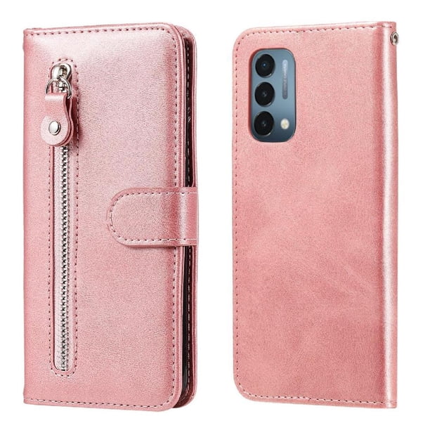 Funda con Cremallera para OnePlus Nord 200 5G, Carcasa Cartera de Cuero PU con Soporte y Tarjetero