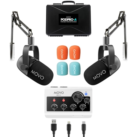 Paquete de equipos de podcast Movo PodPro-T con 2 CastMic para iPhone/Android