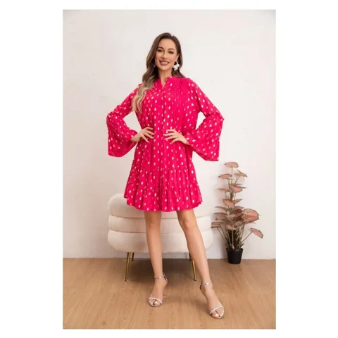 Likeshop - Vestido Corto Mujer Manga Larga Ancha Diseño Puntos 0043